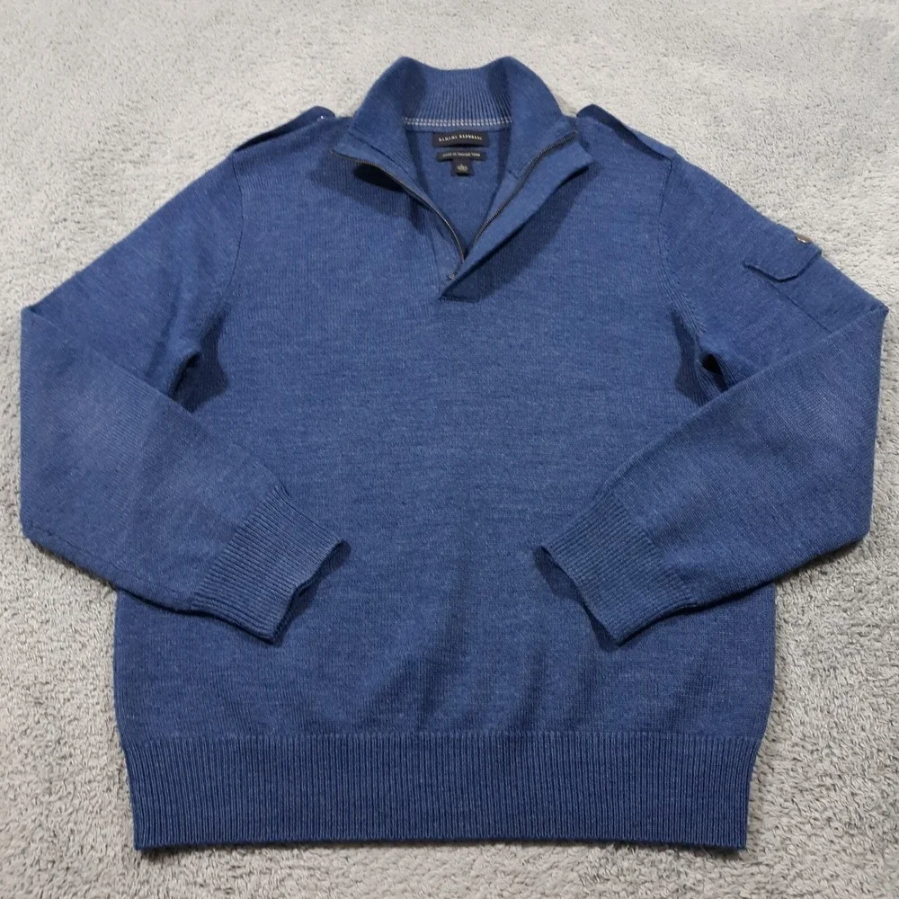 Banana Republic Wool Blend Sweater Mens Large Blue Pullover 1/4 Zip Epaulletes